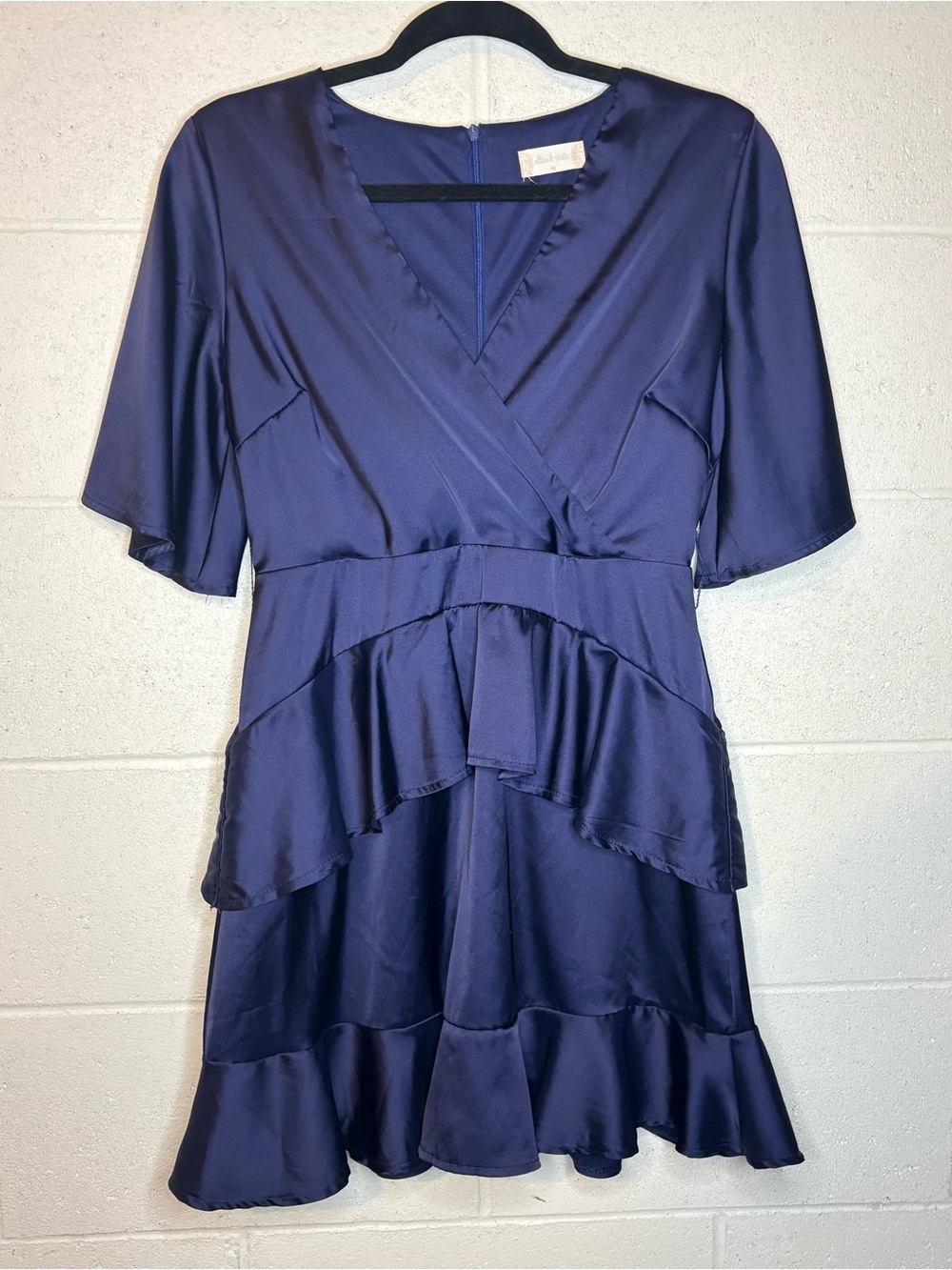 Altard state navy blue satin wrap dress women’s size M